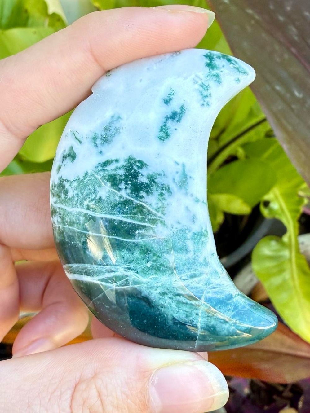 Moss Agate Crystal Moon